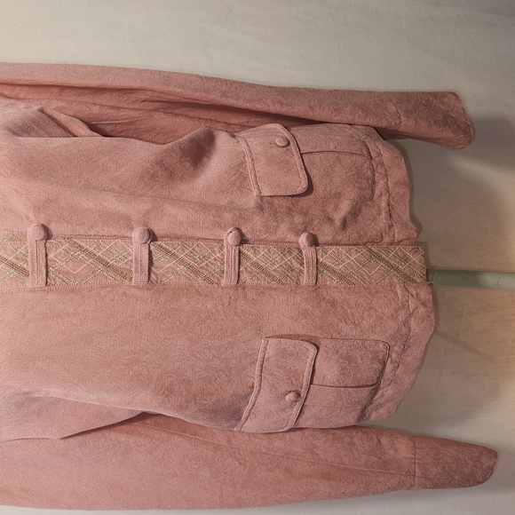 J Jill Women's SZ M Pink Linen Blend Foxglove Long Sleeve Button Up Jacket City - Picture 3 of 14